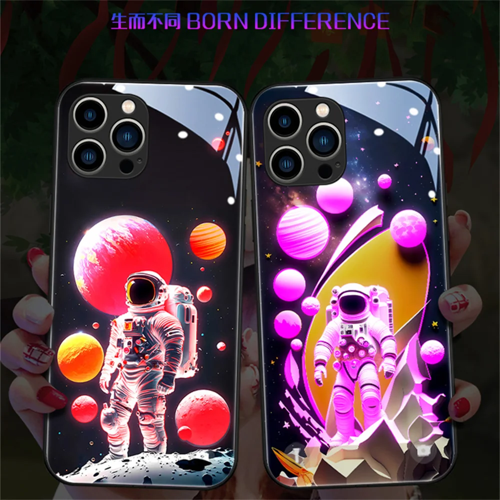 

So Cool Space Man Design LED Light Glow Luminous Phone Case Cover For iPhone 15 14 13 12 11 Pro Max X XR XS 6 7 8 Plus SE2020