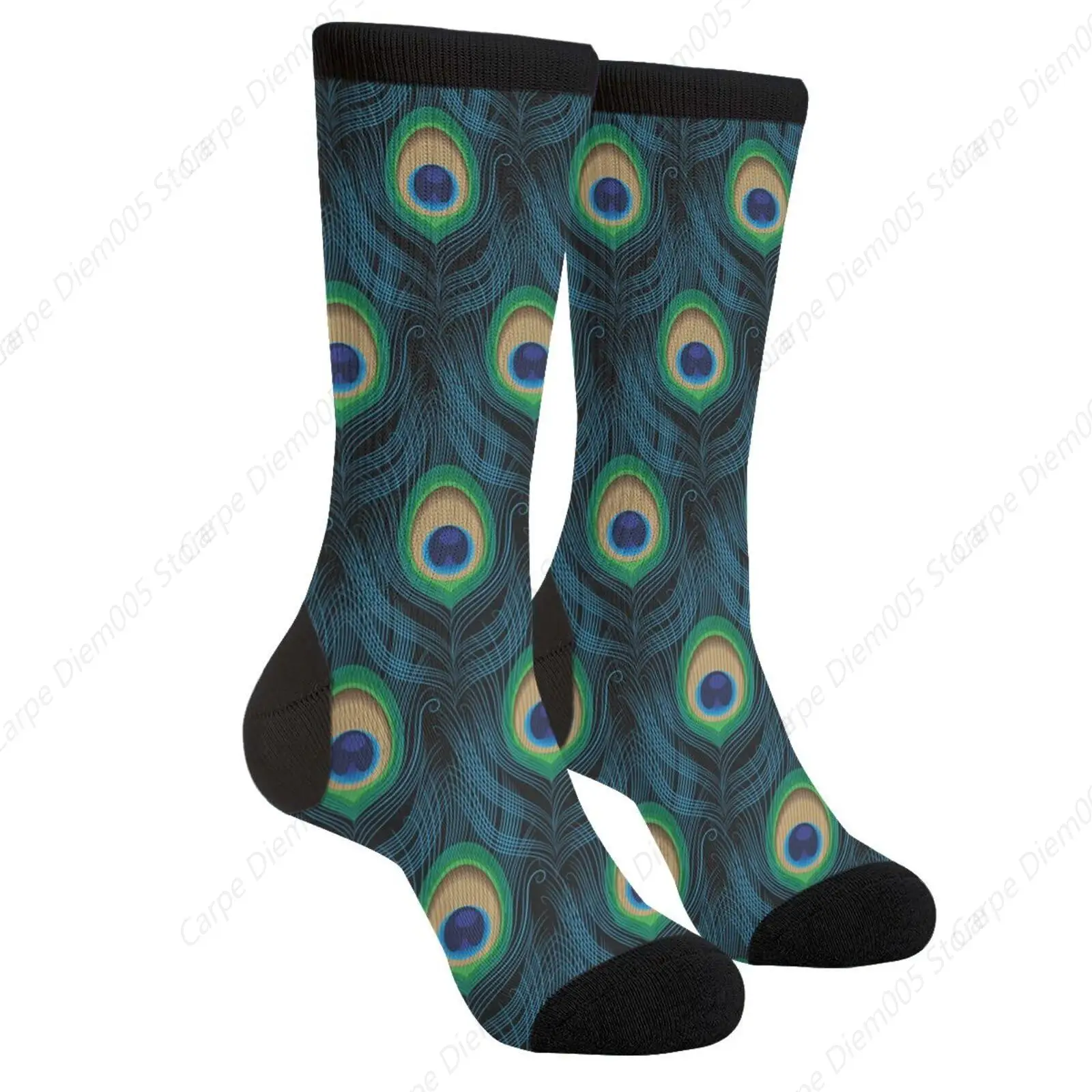 Peacock Feathers Vivid Colors Nature Novelty Fun Crew Socks Fashion Comfortable Men And Women Crazy Dress Socks