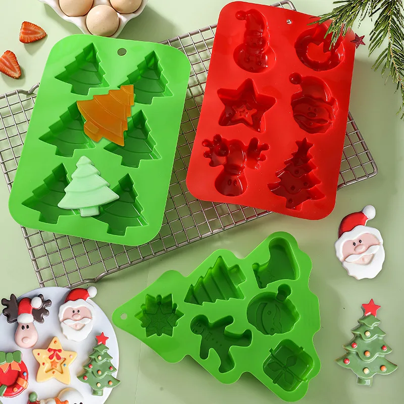 Christmas Silicone Chocolate Molds Candy Baking Moulds Handmade Gingerbread Man Santa Claus Mold Snowflake Snowman Xmas Tree