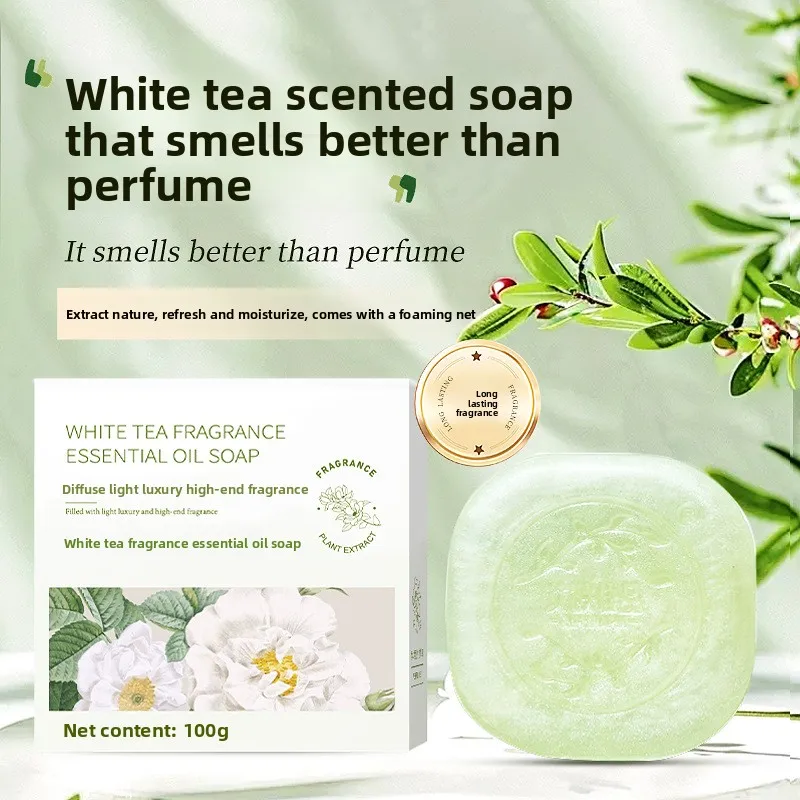 White tea essential oil soap lasting fragrance cleansing bath perfume soap washing face, bathing hand soap, hand gift, white tea