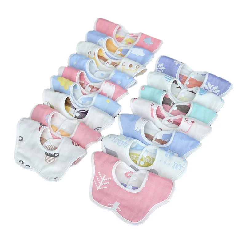 6 Layers Baby Bibs 360 Rotate Soft Degree Muslin Baby Kids Bandana Newborn Lovely Flowers Saliva Towel Baby Stuff Star Bibs