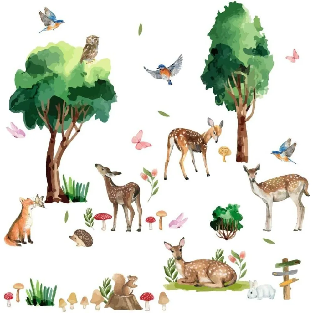 Woodland Animals Wall Decal Removable Stickers Trees Sticker Home Decor Art Sticker DIY Art PVC Decal Peel