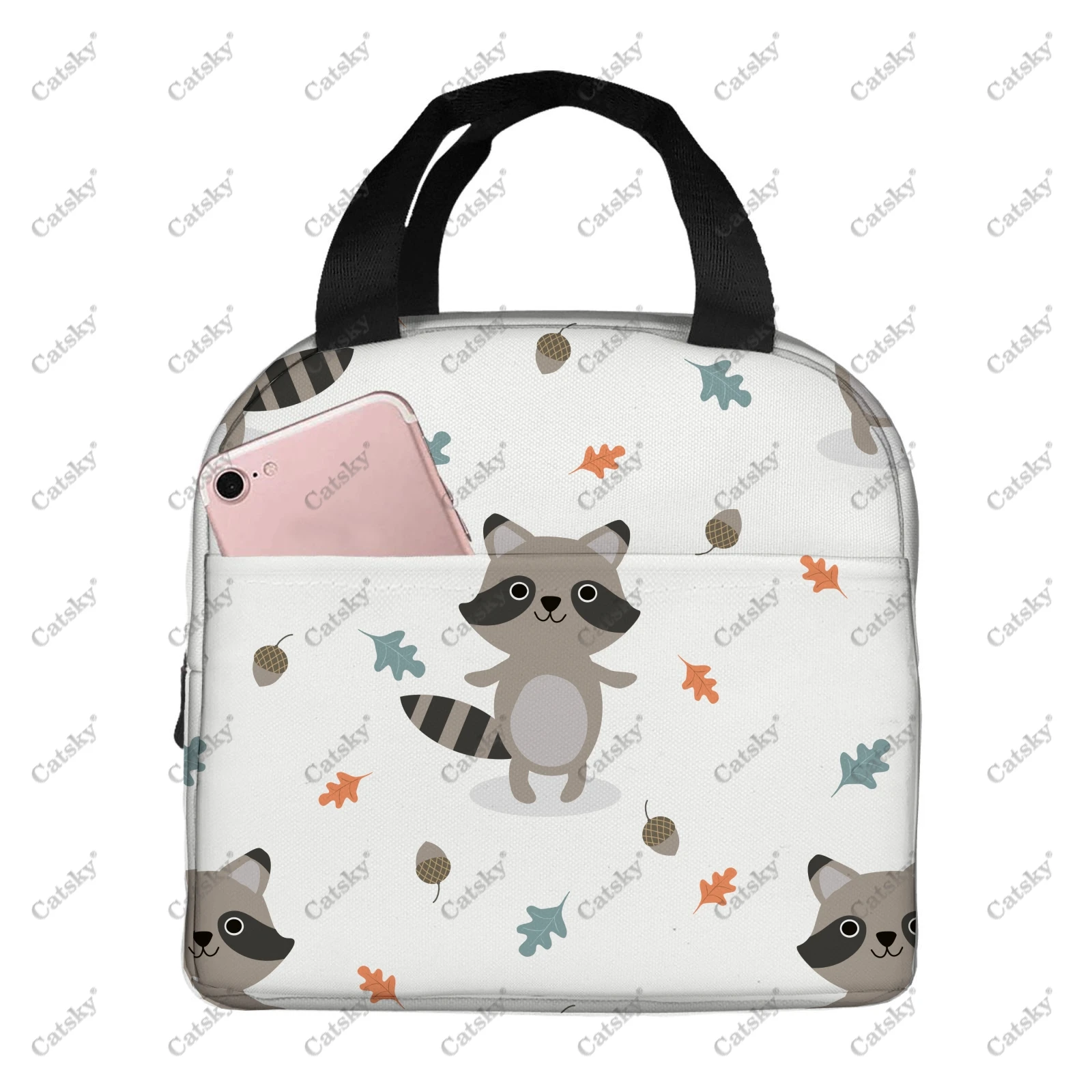 Raccoon Pattern Portable aluminum foil thickened insulated lunch bag meal bag printed waterproof insulated lunch tote bags