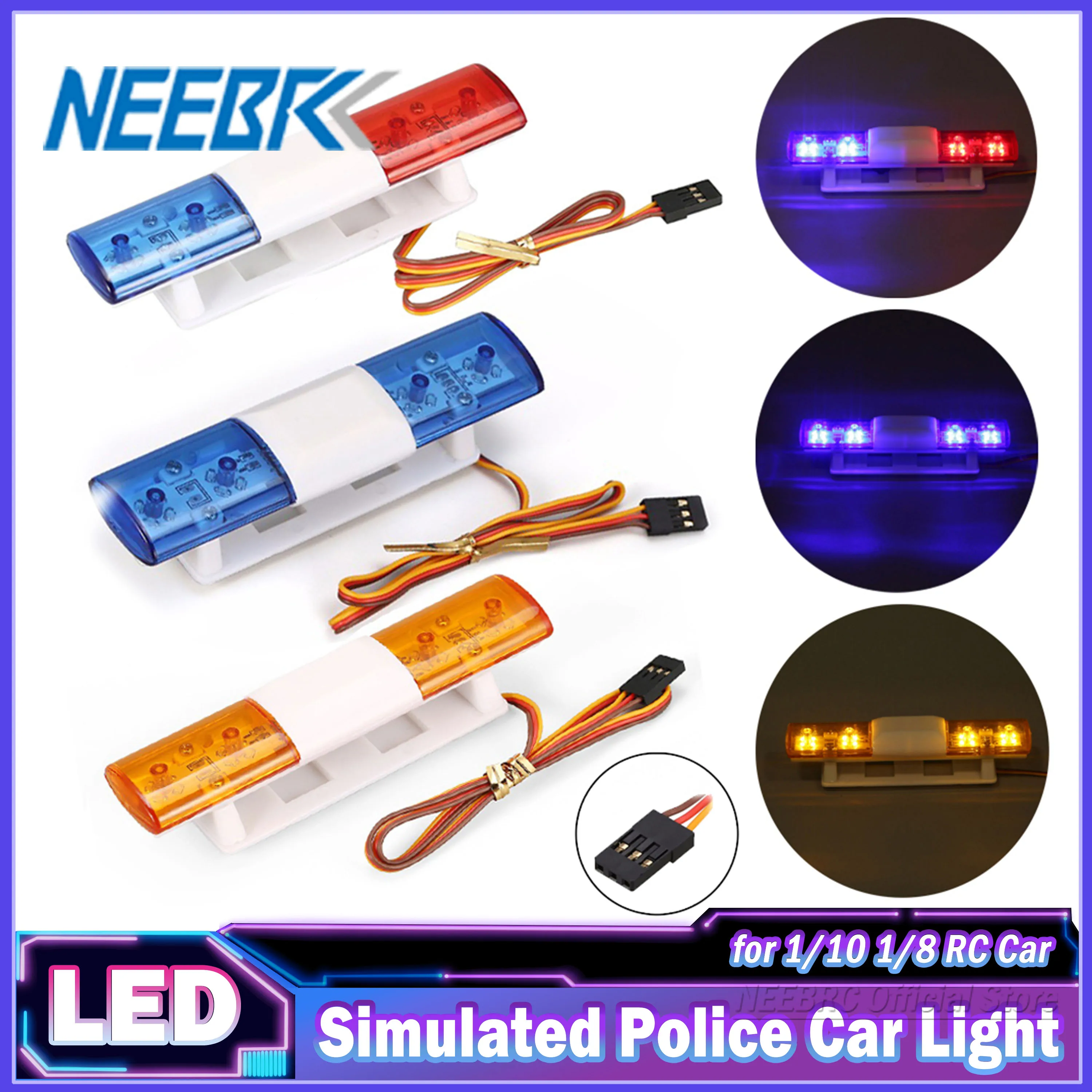 

RC LED Lamp Simulated Police Flash Light Alarming Ultra Bright for 1/10 1/8 Car Traxxas CC01 4WD Axial SCX10 Tamiya Model Toy