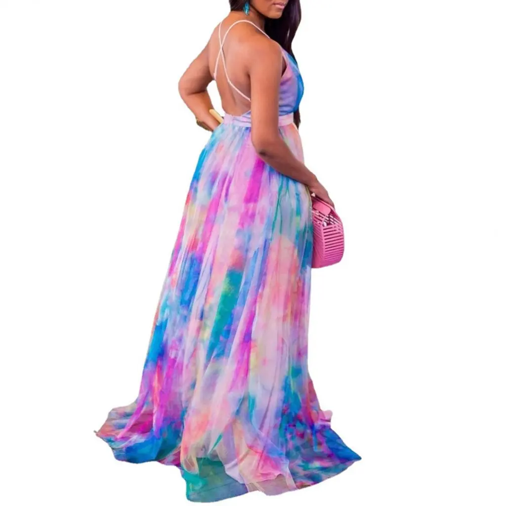 

Весенне-летнее женское платье больших размеров в европейском и американском стиле с принтом, сетчатая рабочая одежда с большим подолом