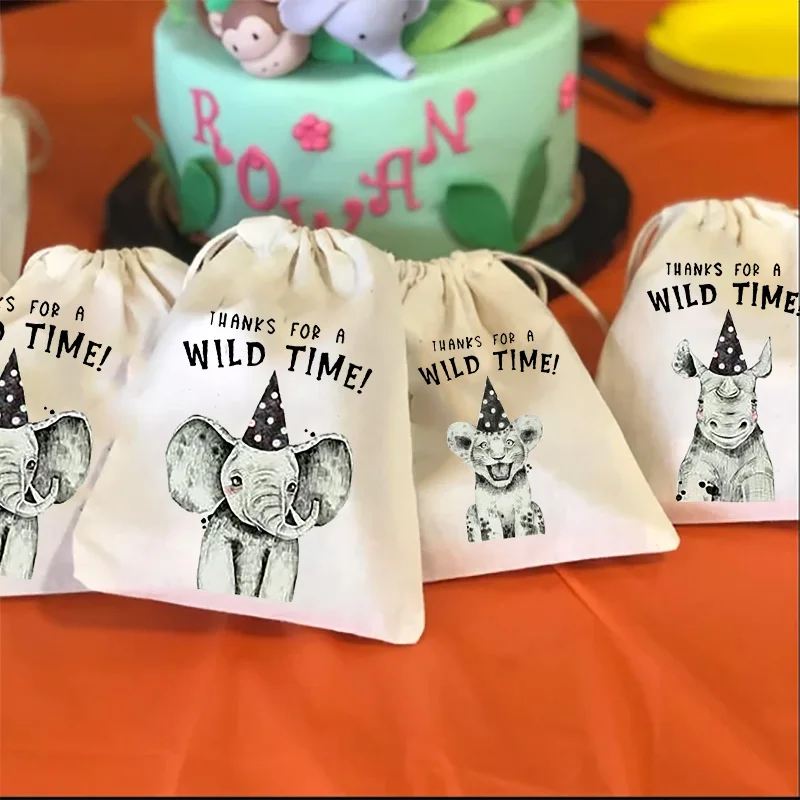 5pcs animal gift favor bags Jungle Safari zoo Themed Boy Girl wild one 1st 2nd 3rd Birthday Party table centerpiece decoration