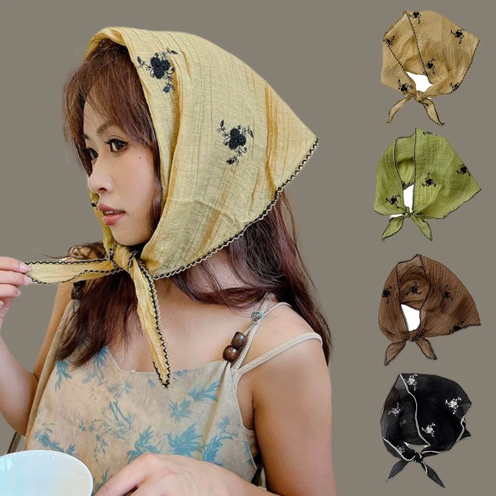 

Sun Protection Head Neck Scarf Wman Shawl Triangle Cotton Linen Hair Band Headband Ribbon Neckerchief DIY Vintage Hair Scarf