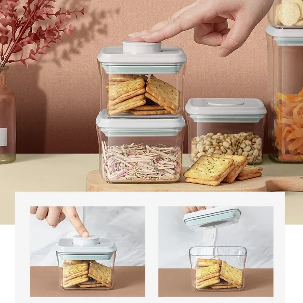 Press Type Kitchen Sealed Jar Moisture-proof Transparent Food Storage Container Airtight Leak-proof Cereal Storage Tank