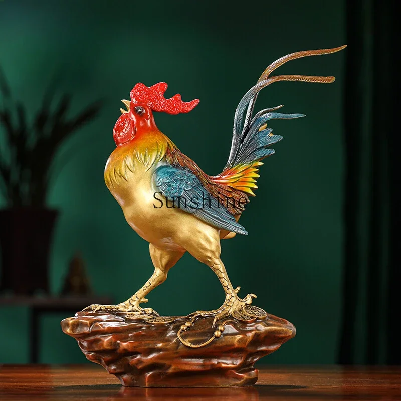 El gallo de latón anuncia la gallo del amanecer, adorno para el hogar, sala de estar, entrada, decoración del gabinete del vino