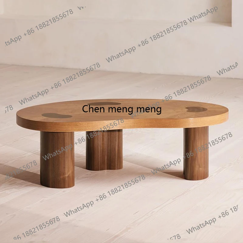 

French medieval style solid wood coffee table villa living room irregular creative American designer home tea table