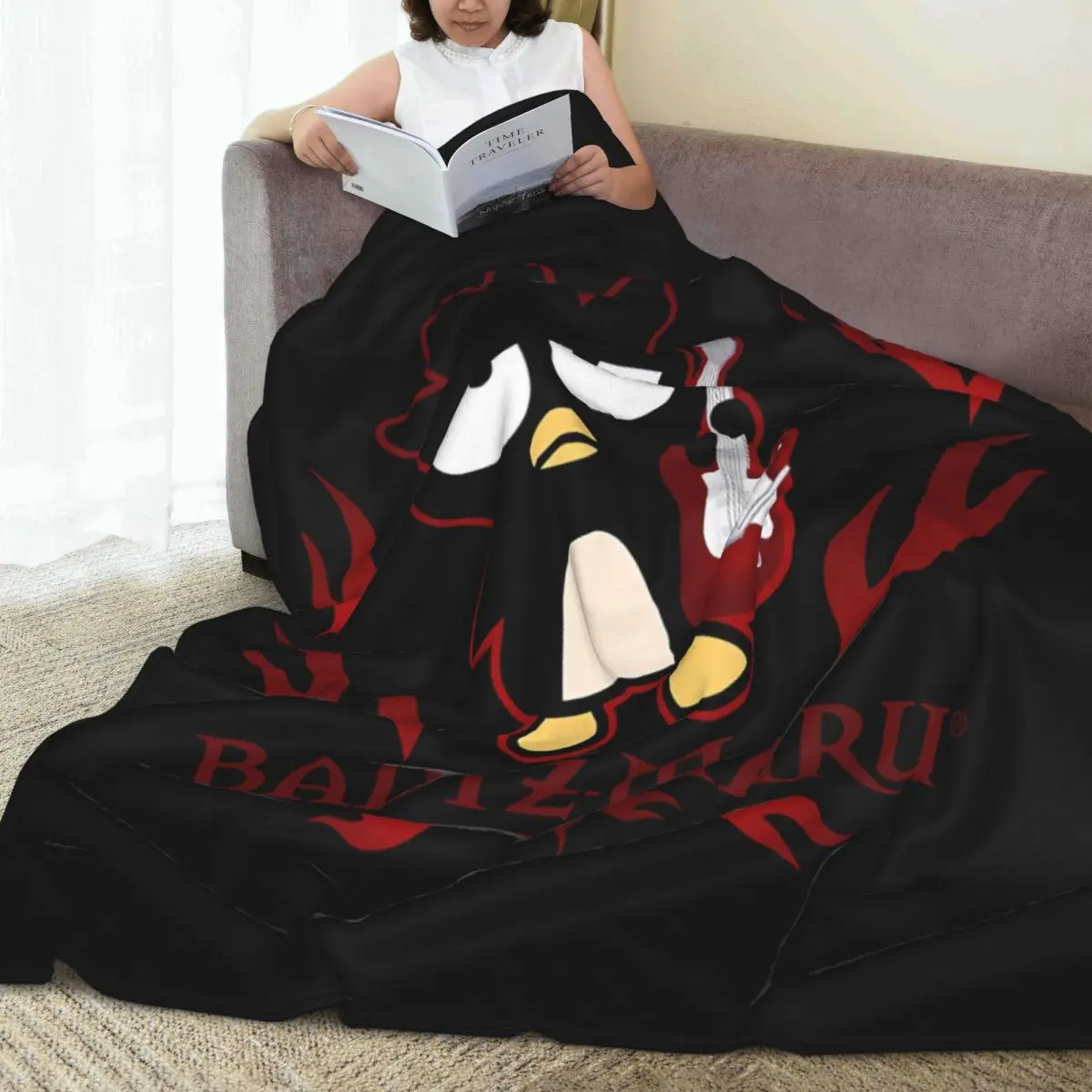 Warm Soft Blanket Airplane Travel Bad Badtz Maru Rock Star Throw Blanket Flannel Bedspread For Couch Chair Print Sofa Bed Cover