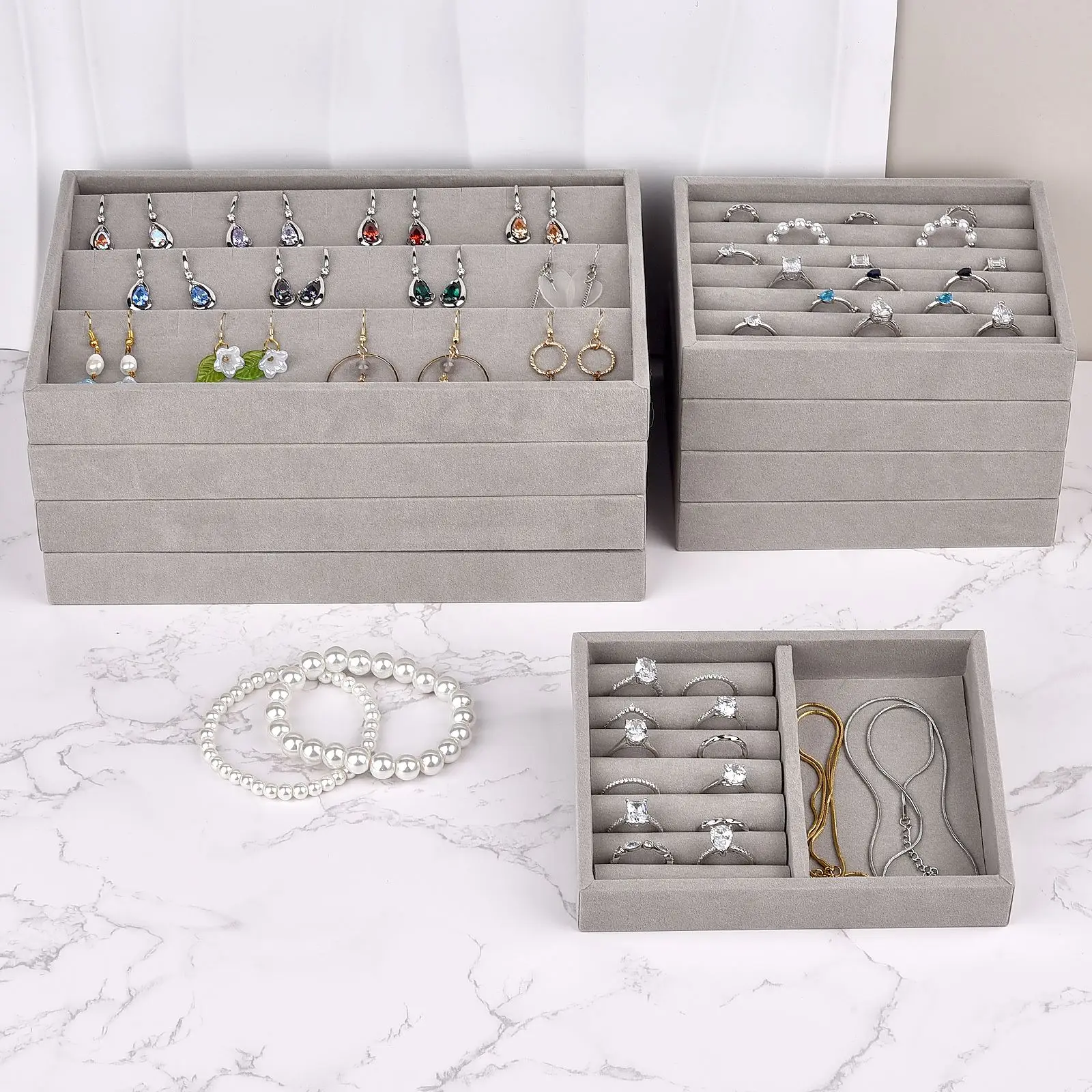 Jewelry Storage Box Earring Ring Necklace Brooch Holder Flannelette Jewelry Display Box Necklace Classification Organizer Box