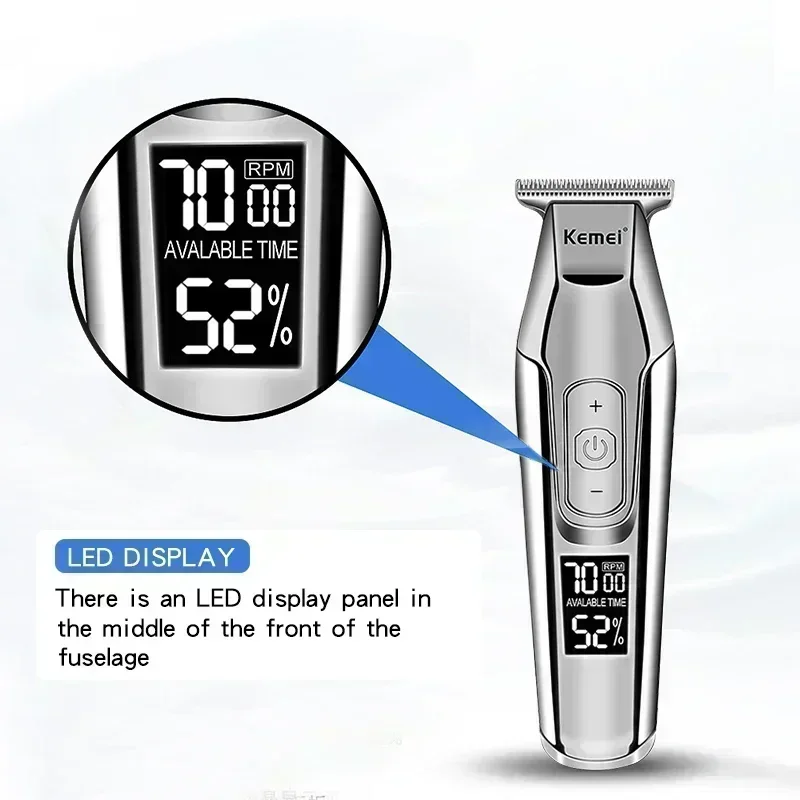 Kemei KM-5027 or Blade Barber Mute Noise Reduction LED Electric Quantity Digital Display Charging Port Engraving Push Shear