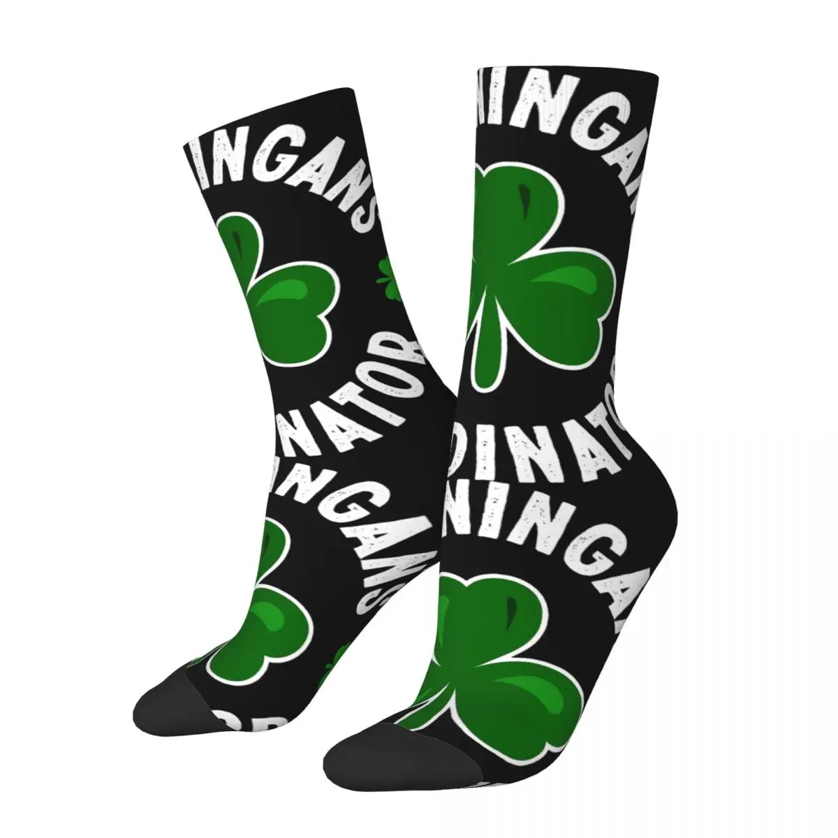 Funny Crazy compression Shenanigans Coordinator Sock for Men Hip Hop Harajuku St. Patrick's Day Irish Shamrock Boys Crew Sock