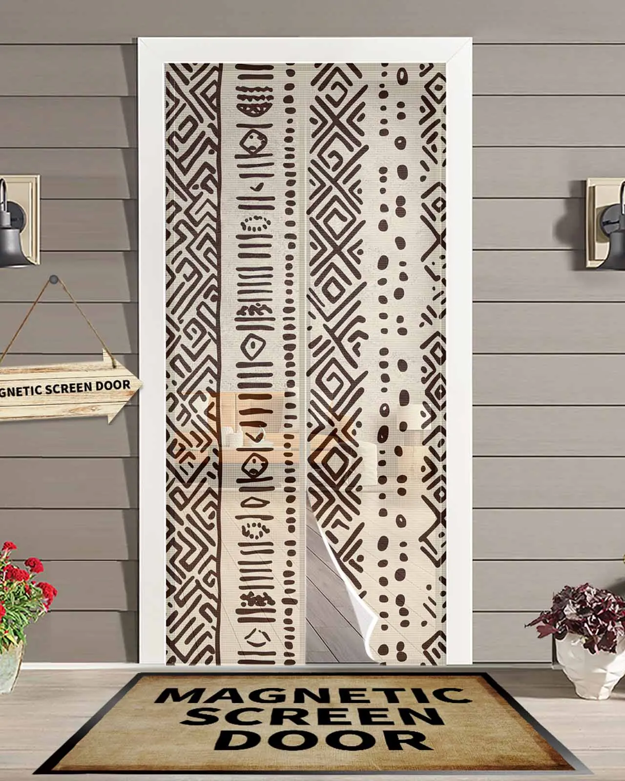 

Vintage Bohemian Lines Magnetic Door Curtain Living Room Bedroom Home Anti-mosquito Screen Door Curtain