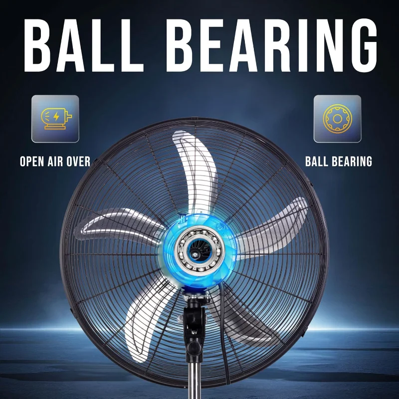 مروحة تورنادو بقاعدة متأرجحة مقاس 20 بوصة - 5000 CFM، مروحة حامل، 3 سرعات، 1/6 حصان، 6.6 قدم، الاستخدام الصناعي والتجاري، مدرج في قائمة UL