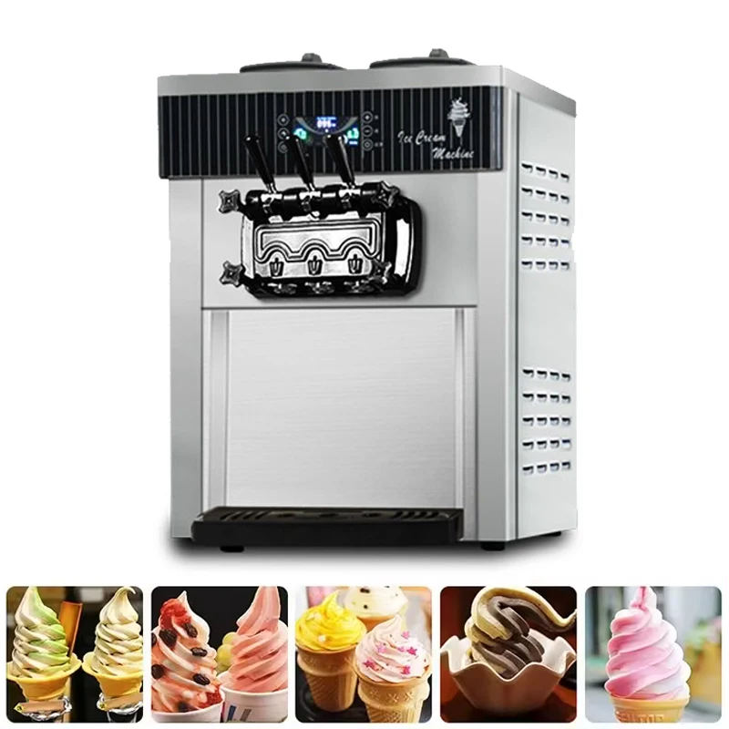 Factory Supply Commercial 3 Flavors Soft Serve Ice Cream Machine Vertical Ice Cream Making Equipment For Snack Shop Coffee Store