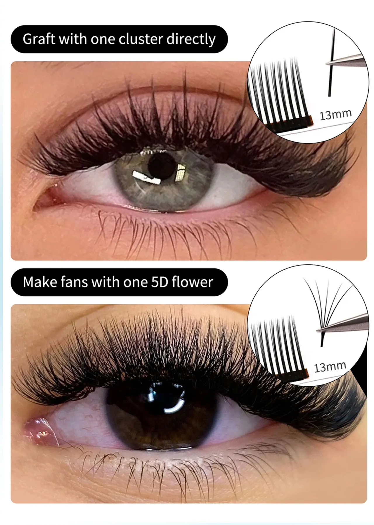 Angel Lashes 5D Flower Wet Lash Extensions Schokoladenbraun Easy Fans Volumen Flora Wimpern Manga Wispy Spike Vorgefertigte Fächerwimpern – Detail 7