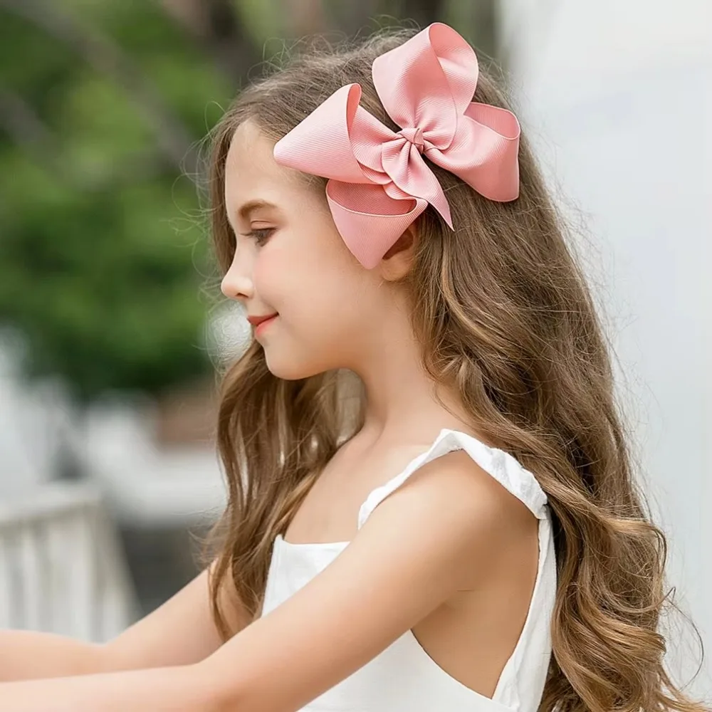 男の子と女の子のためのヘアクリップ,ブティックバレッタ,無地,グログランリボン,大きなヘアピン,子供用アクセサリー,6インチ,1個