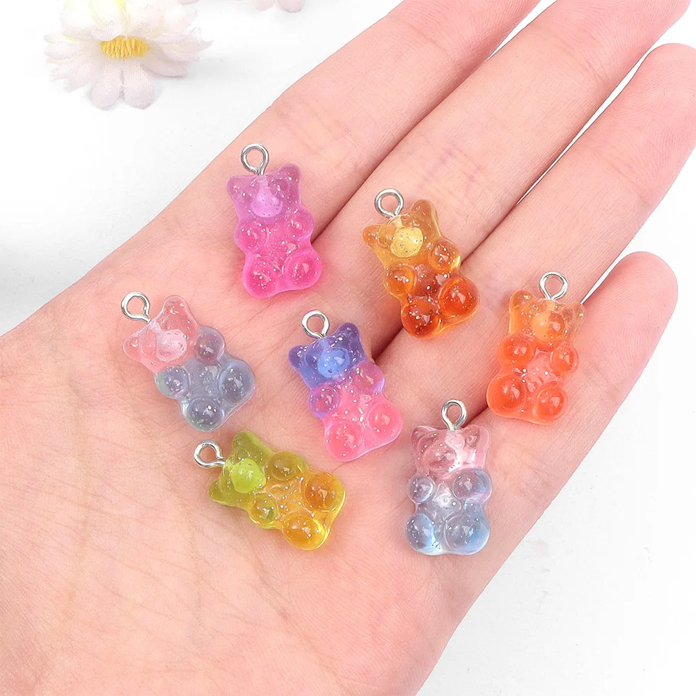 60pcs Dual Color Resin Bear Shaped Pendant, Enamel Craft Pendant, Used for DIY Necklaces, Bracelets, Decorative Accessories