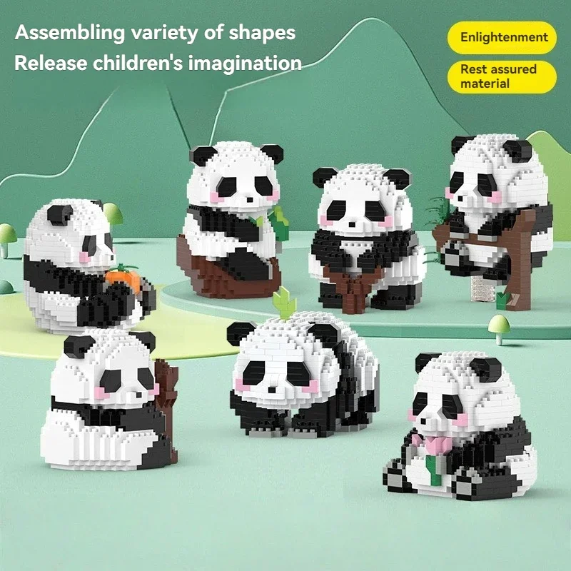 ​ 새로운 18가지 스타일 판다 마이크로 블록 조립 세트 귀여운 판다 동물 모델 키트 DIY 조립 블록 어린이 생일 크리스마스 선물