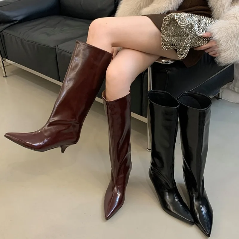 

Handmade High-quality Versatile Women's Boots 2025 New Knee-High Boots Sexy Pointed Toe Casual Party Shoes Long Boot for Women