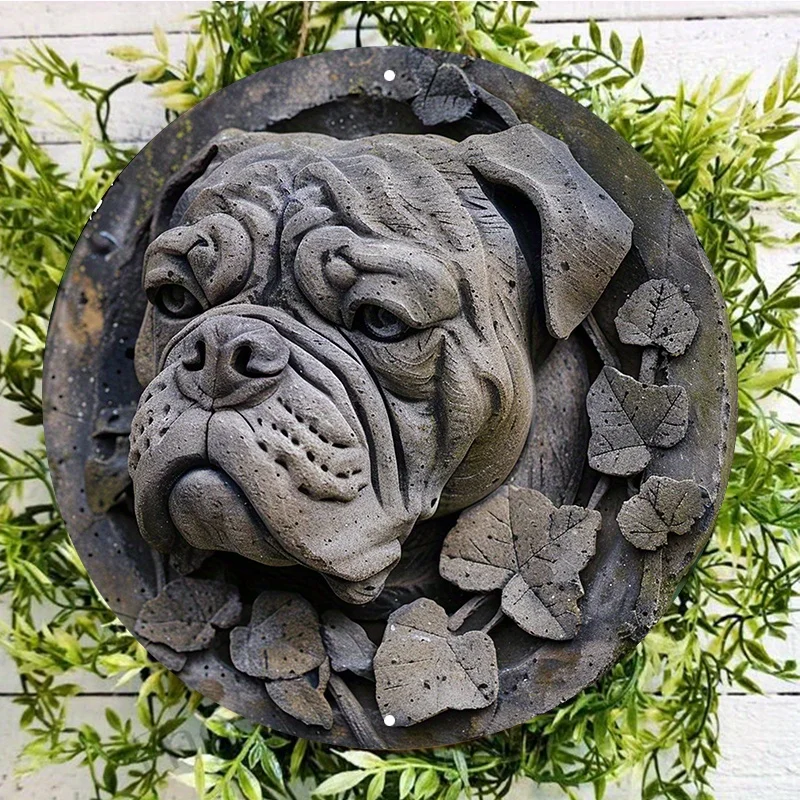 

Bulldog Head Cast in Stone Aluminum Metal Sign, Waterproof Weather Resistant Outdoor Wall Door Hanger, Wreath Decor, HD Printing