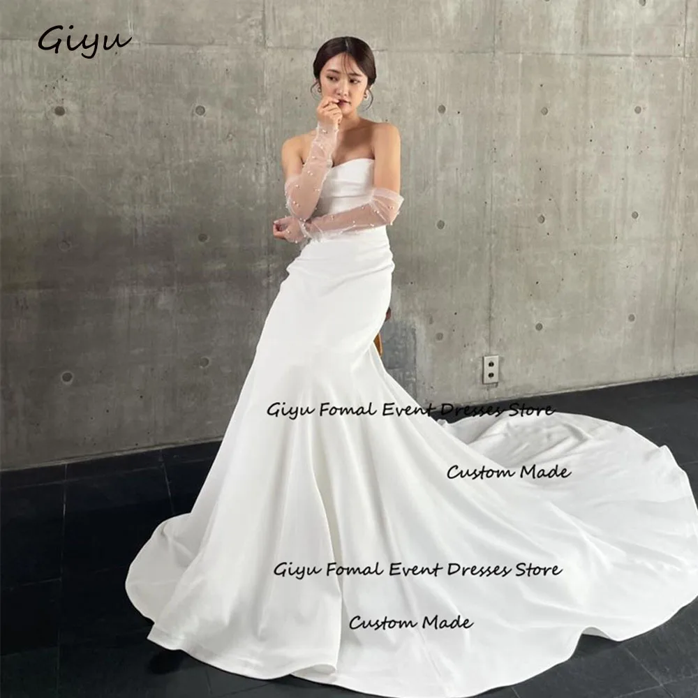 

Giyu Elegant Mermaid Trumpet Wedding Dress For Woman Detachable Bow Floor-length Vestidos Novias Boda Evening Gown Dress