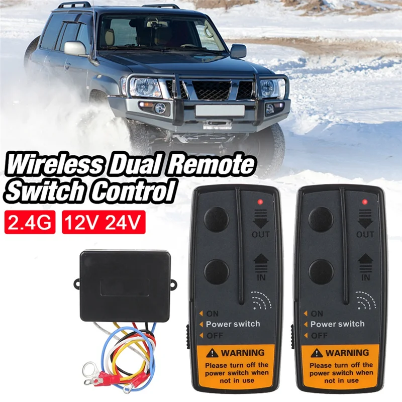 2.4G 12V 24V Electric Winch Switch Controller Universal Wireless Remote Control Recovery for Off-Road ATV Trailer 72W