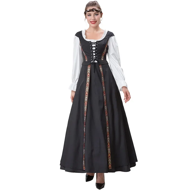 Lady Medieval Princess Dress Renaissance Victorian Vintage Gown Costume Lace Up Cosplay Halloween Carnival Party Fancy Dress