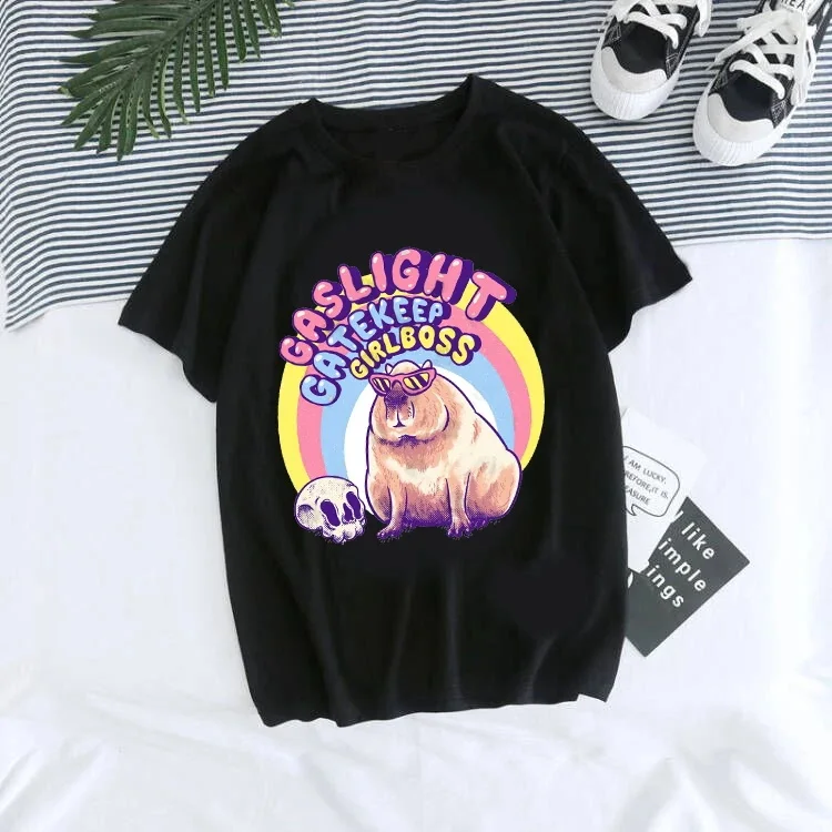 Funny l Love Capybara Print Harajuku Plus Size T-Shirt Women Anime Kawaii Tops Short Sleeves Ins Tees Aesthetic Female Clothing