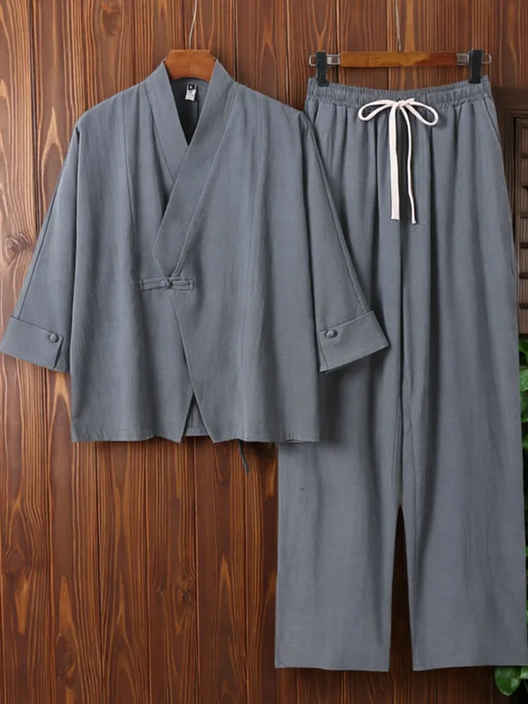 

New Chinese Sle Cotton Linen ort Coat Men's Seven Sve Tang Suit Women's Version Youth Autumn Faion Traditional Clothing