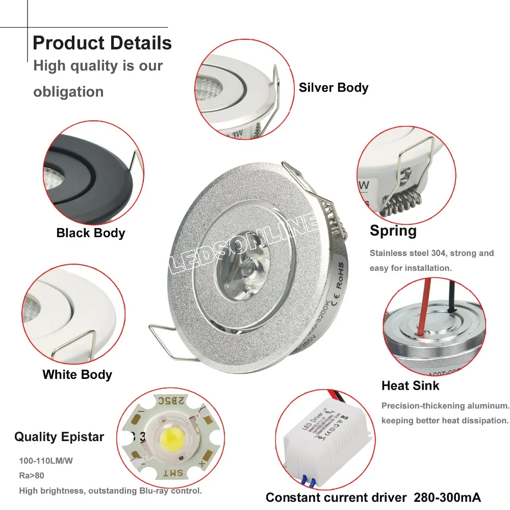 home store decor hot products 4pcs/lot  mini Led spot light Downlights cabinet lights 1W 3W Hole size 40-45mm 110-270LM