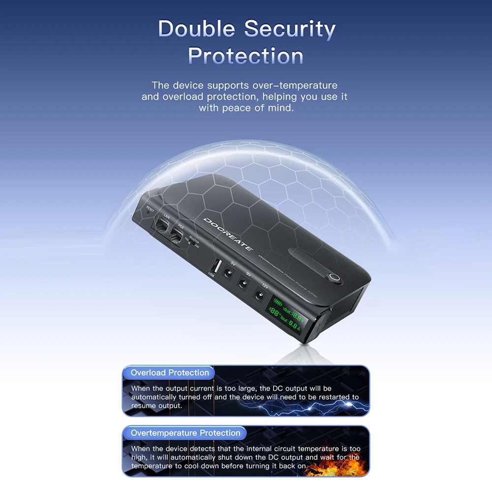 Tragbare USV-Notstromversorgung Unterbrechungsfreie Stromversorgung DC1018L DC1036L 5V-24V Ausgang 18650 Austauschbarer Akku für WLAN, Router – Detail 9