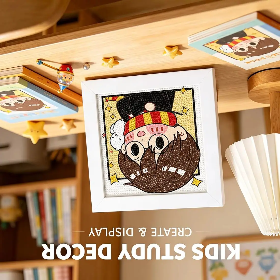 Magic Wizard Cartoon Diamond Painting Kit with Frame, Kids DIY Craft Desktop Ornament, Gift Home Decoration