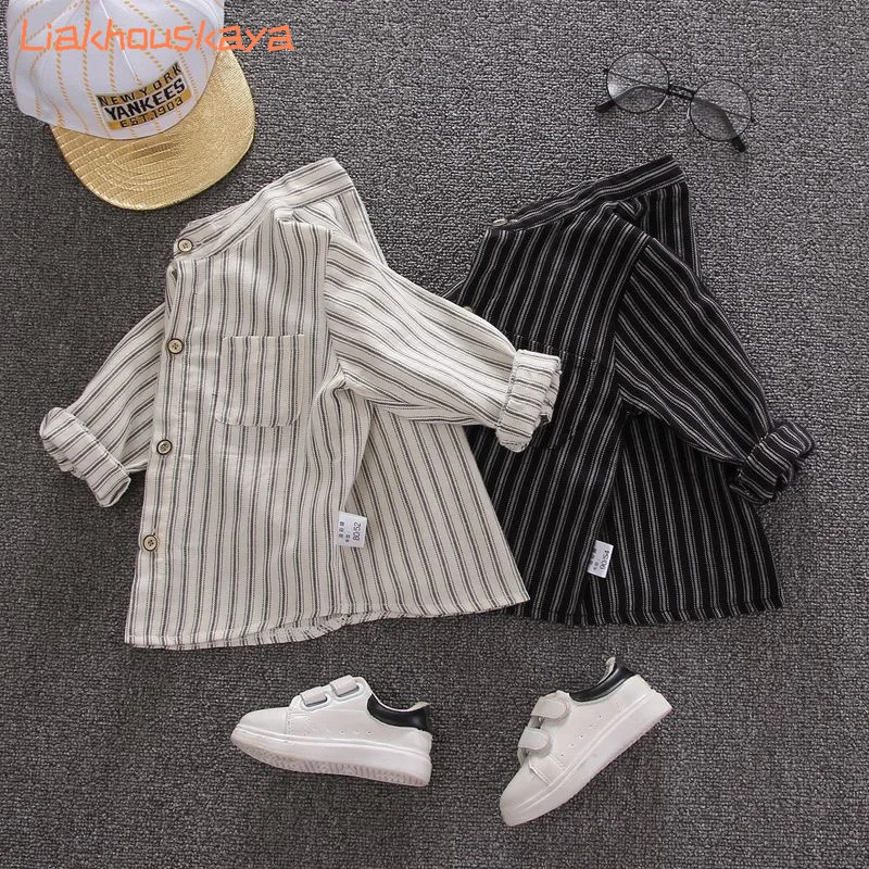 Hot Sale Boys Striped Long Sleeve Shirt Korean Fashion Kids Tops Spring Autumn Casual Wear Children Boys Comfortable Basic Shirt