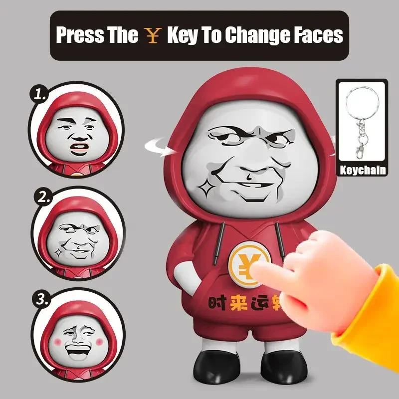 3PCs Creative Keychains Facail Expression Face Changing Key Rings Cartoon Cute Funny Decompression Backpack Pendant
