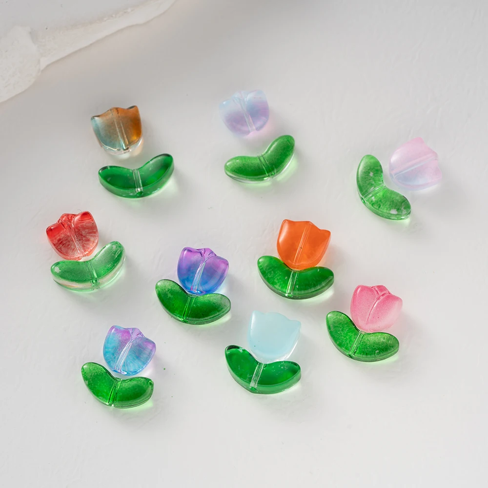 20 Sets Tulpen-Blumenperlen, mehrfarbig, Glas, Flora, lose Perlen für DIY-Armband, Halskette, Ohrringe, Schmuckherstellung, Bastelzubehör – Detail 3