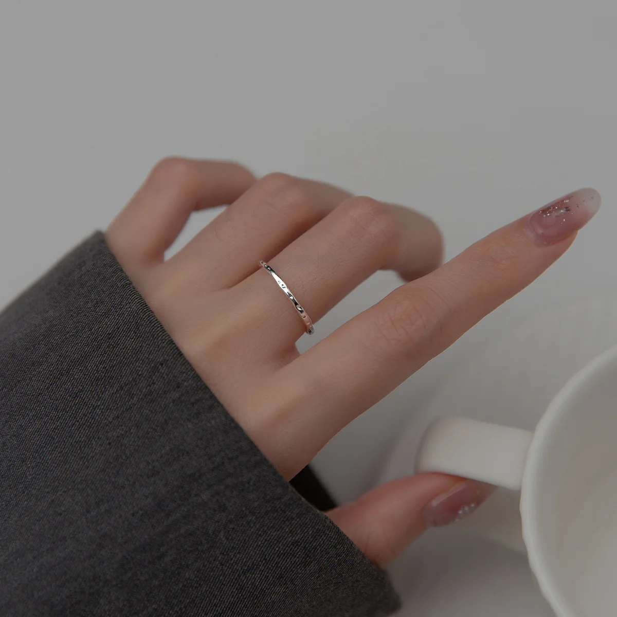 RYJU-Anillo de Plata de Ley 925 para mujer, sortija de diseño Simple de aluminio, sortija apilable de moda, accesorios de joyería irregulares, regalo