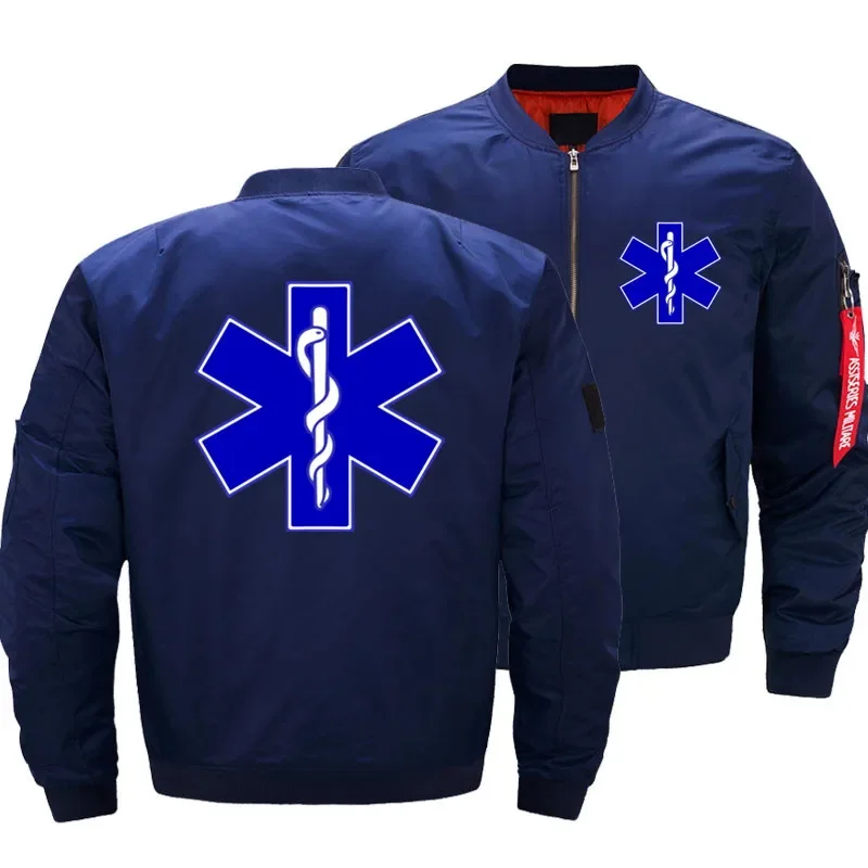 EMT Emergency Ambulance Men Zipper Bomber Jacket Daily Casual Travel Moto Jacket Winter Thick Coat Warm Windbreaker