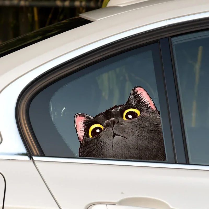 Cartoon Probe Cat Funny Expression Vinyl Waterproof Sticker Decal For Triangle Window Electric Motorcycle Body Laptop Decor