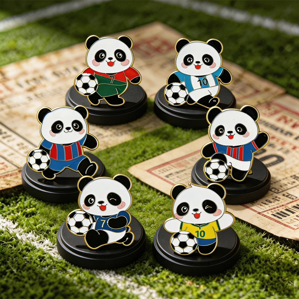 Cute Football Panda Enamel Brooch Cartoon Soccer Jersey Panda Pin Badge for Women Men Fans Daily Clothing Bag Decor Jewelry Gift