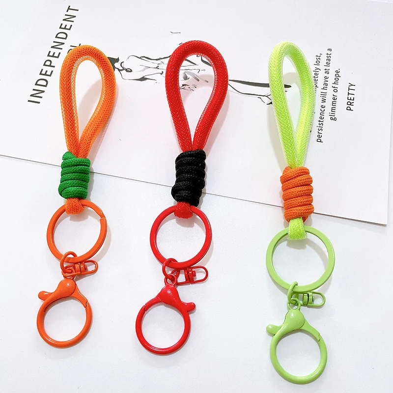 Mesh Lanyard Fluorescent Braid Rope Phone Case Hanging Cord Keychain Bag Pendant Keychain