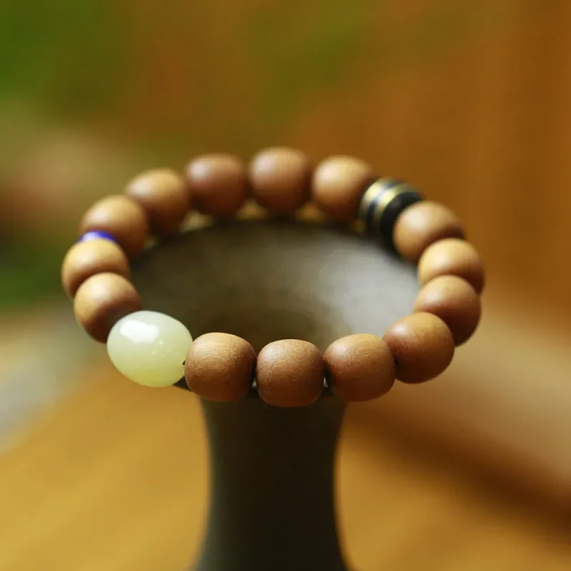 

Natural Submerged Sandalwood Bracelets Khotan Jade Coconut Stalk Bead Handmade Hand String for Men Women Yoga Jewelry Gift