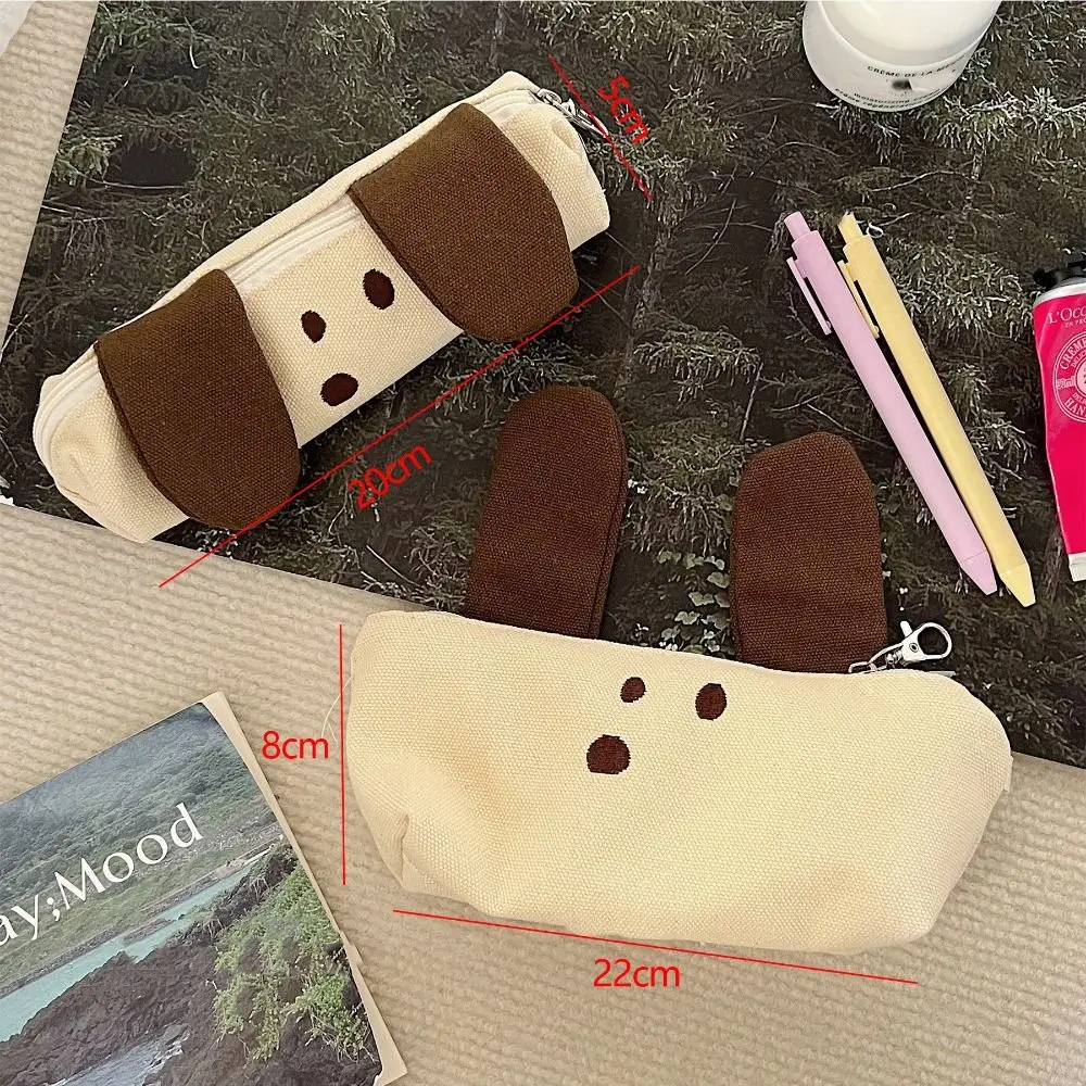 Creative Zipper Pencil Bag Large-capacity Cute Dog Storage Bag Canvas Multi-function Pen Bag Student School Supplies