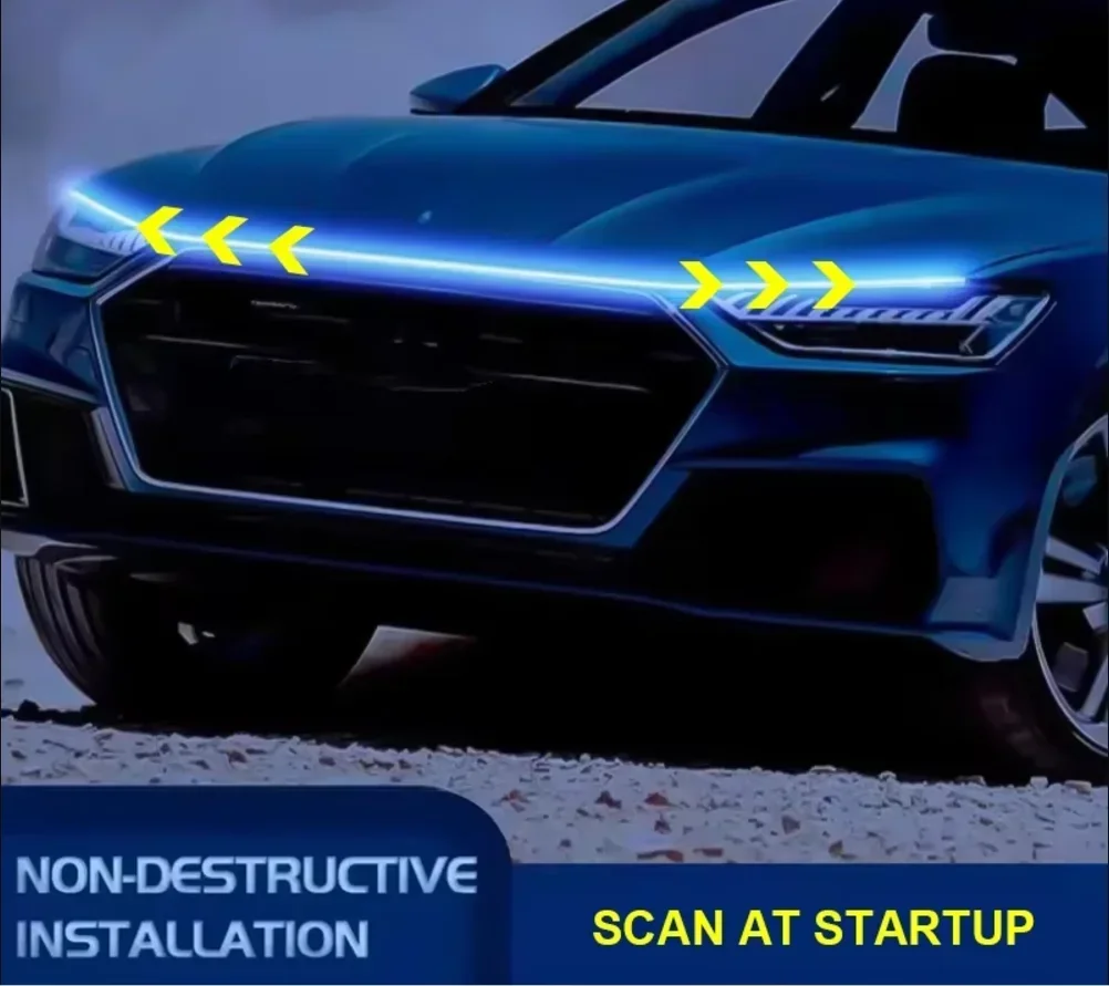 

Dynamic Car LED Hood Light 12V Daytime Running Light Start-scan Engine Guide Light Waterproof Decorative Ambient Light Strip
