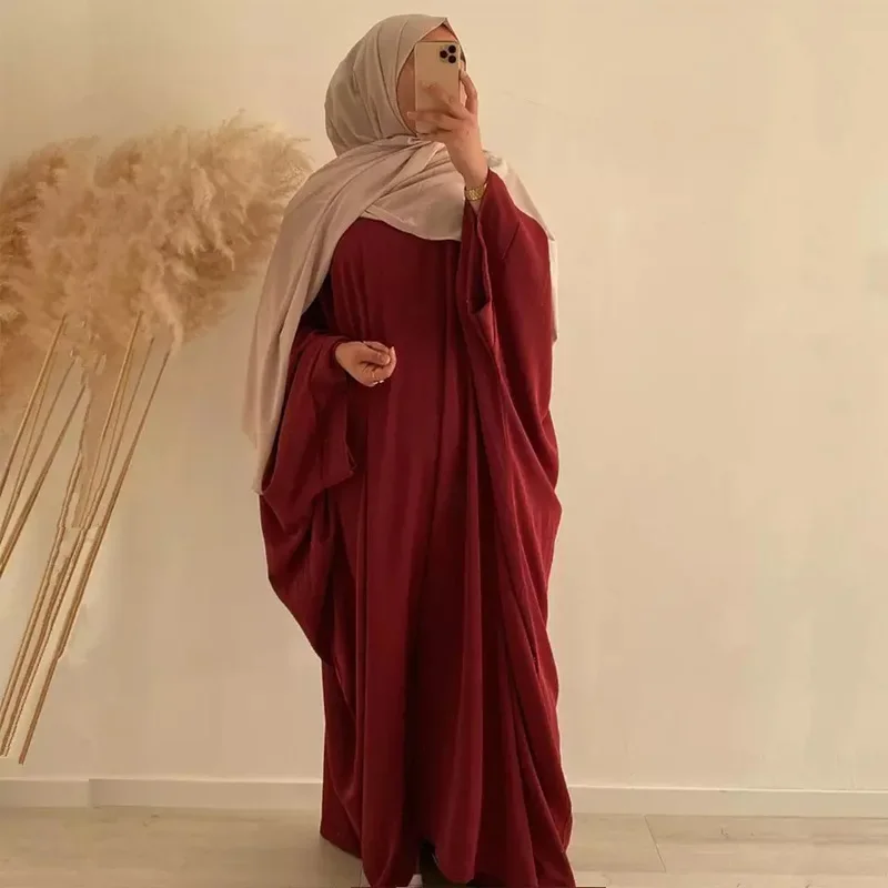 

Bat Sleeve Islamic Clothing Abaya Muslim Woman Dress Dubai Turkish Indoneisa Islam Praying Garment Solid Dubai Loose Robe Abaya