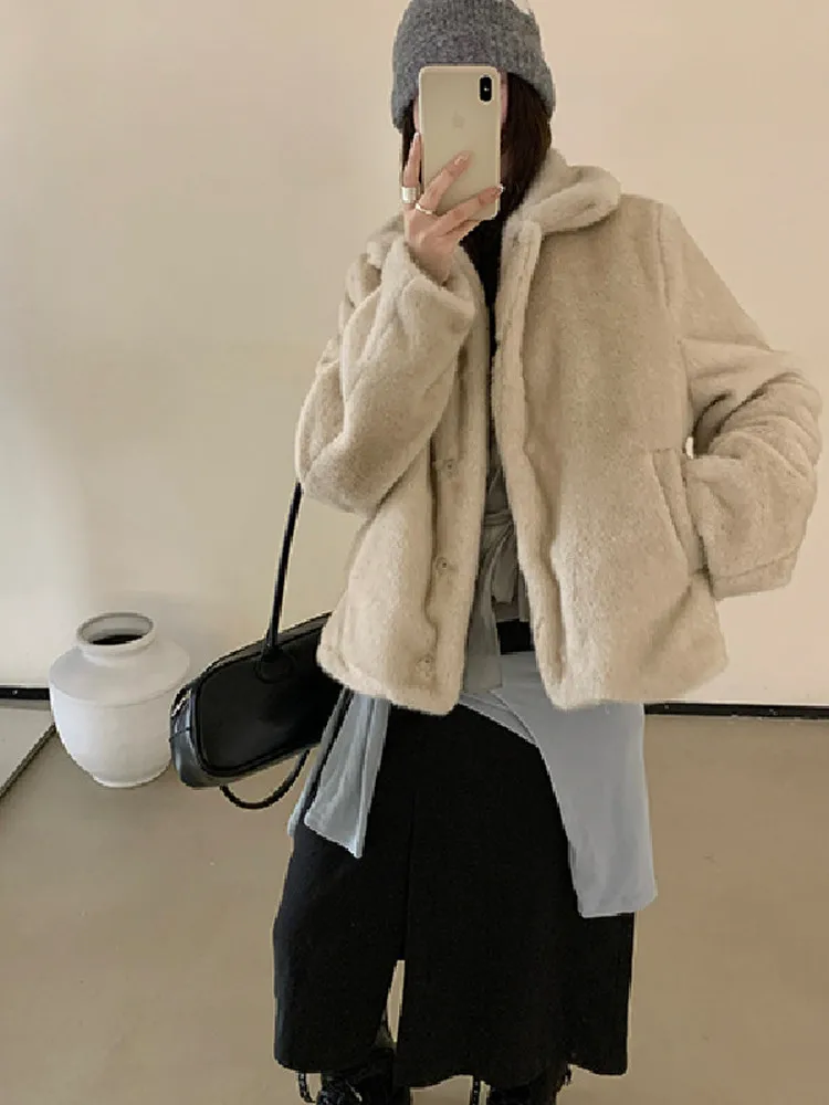 Eco-Friendly ort Sle femmes Jaet fourrure et cuir intercé doux col Faion manteau coupe droite longue Sve