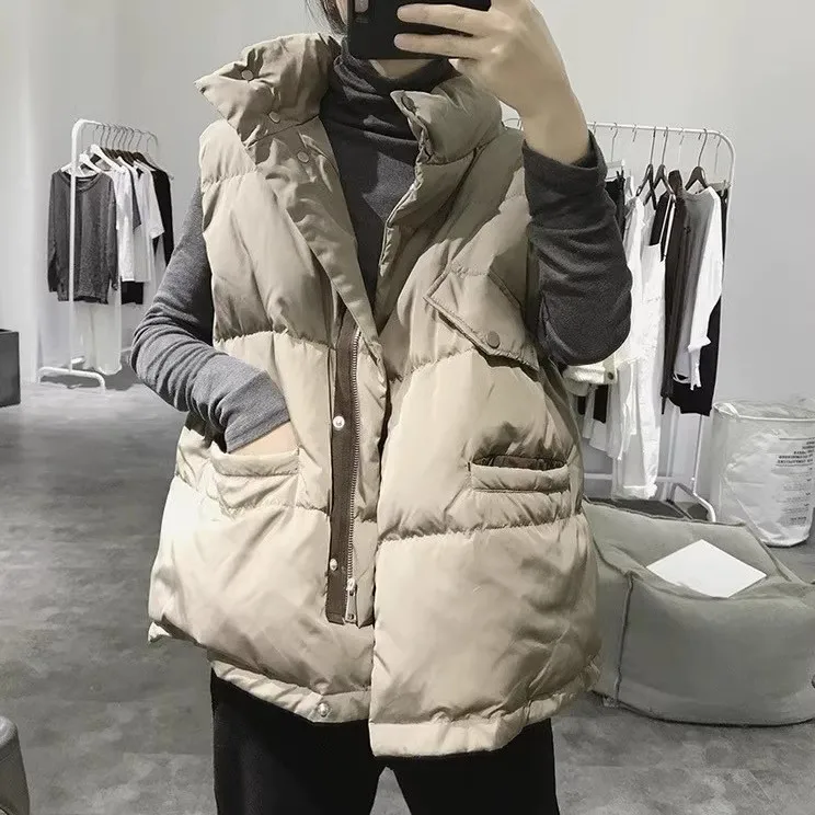 

Down Cotton Vest Women Autumn Winter Warm Waitcoats Ladies Oversize Sleeveless Jackets Female Zipper Fashion Coat 2024 Tops1 J13