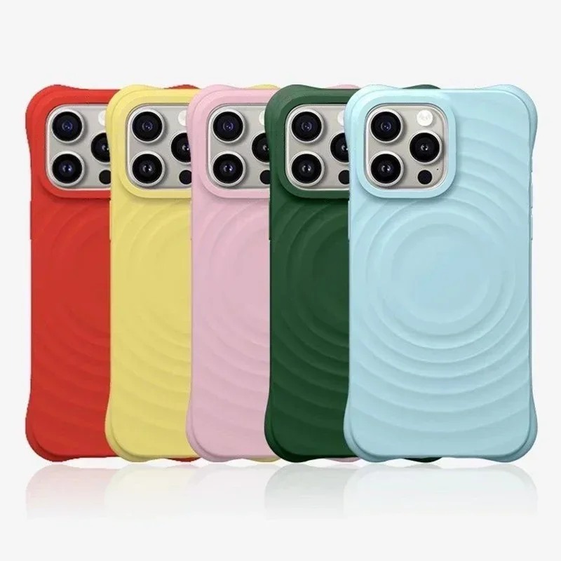 Cienkie, jednokolorowe, silikonowe etui z efektem falowania, magnetyczne, odporne na odciski palców, miękkie w dotyku, do iPhone'a serii 13-17, 17pro max, 17pro, 16promax, 16pro